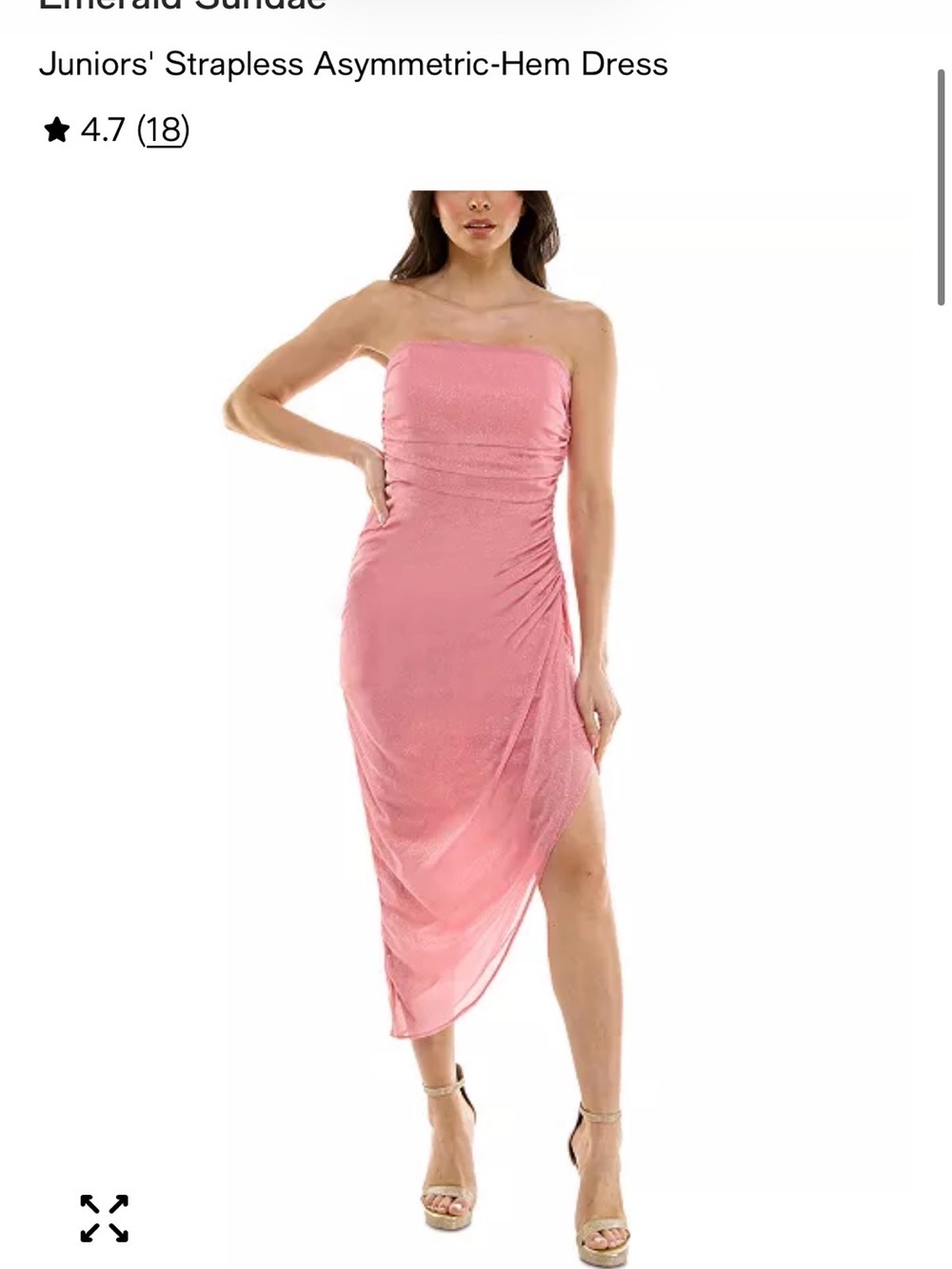 Emerald Sundae Strapless Ruched Asymmetric Midi Dress — Pink